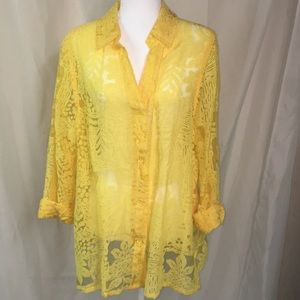 Susan Graver bright yellow sheer button up sz 1x